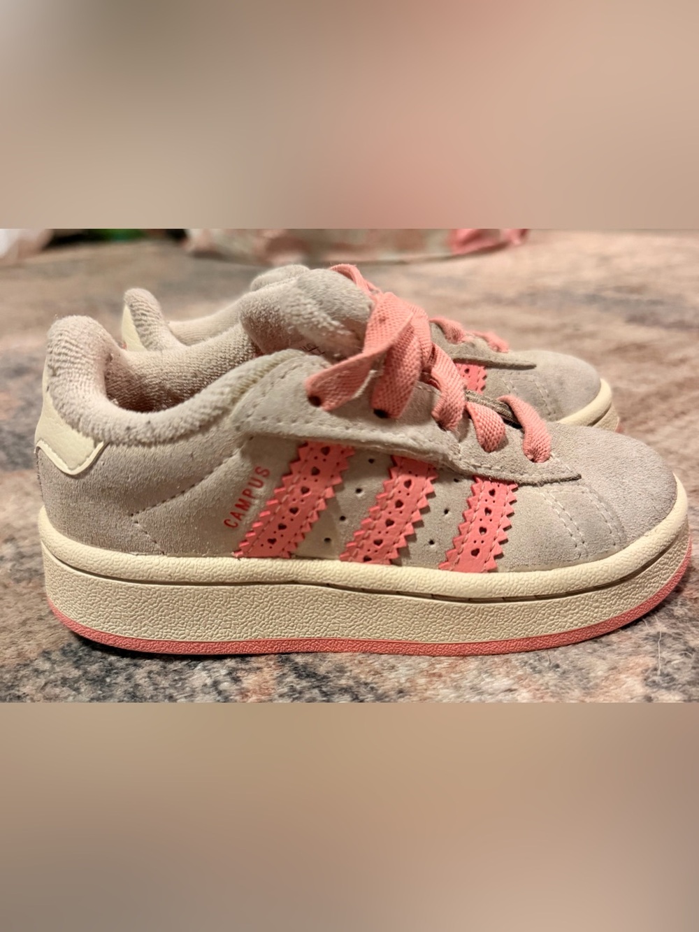 adidas Originals Kids Suede Campus Sneakers in Light Gray and Pink